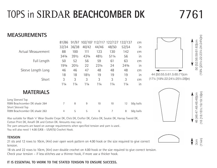 Sirdar Top Crochet Pattern in Sirdar Beachcomber DK 7761P PDF DOWNLOAD