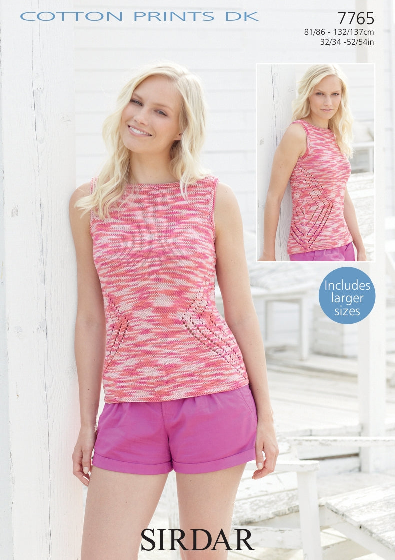 Sirdar Sleeveless Top Knitting Pattern in Sirdar Cotton Prints DK 7765P PDF DOWNLOAD