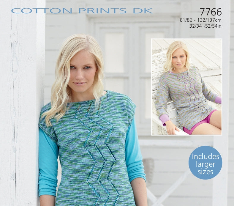 Sirdar Tops Knitting Pattern in Sirdar Cotton Prints DK 7766P PDF DOWNLOAD