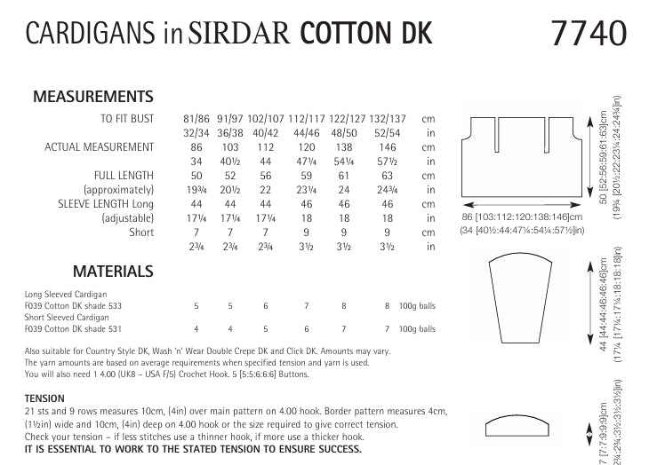 Sirdar Cardigan Crochet Pattern in Sirdar Cotton DK 7740P PDF DOWNLOAD