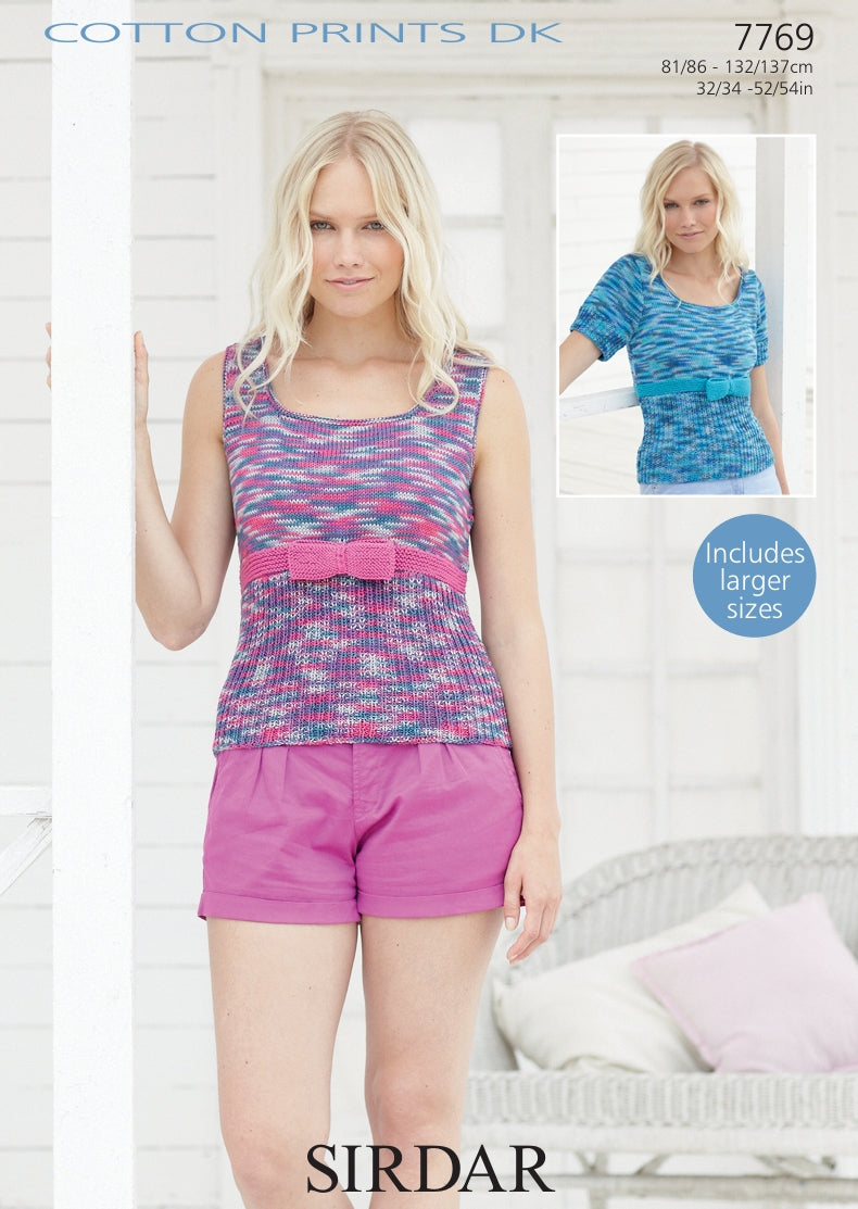 Sirdar Tops Knitting Pattern in Sirdar Cotton Prints and Cotton DK 7769P PDF DOWNLOAD