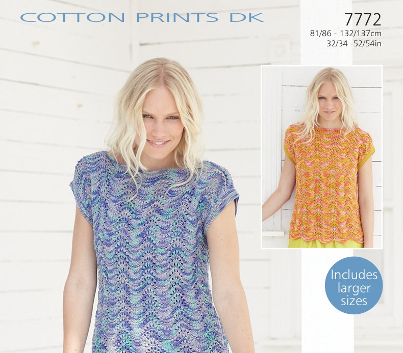 Sirdar Top Knitting Pattern in Sirdar Cotton Prints and Cotton DK 7772P PDF DOWNLOAD