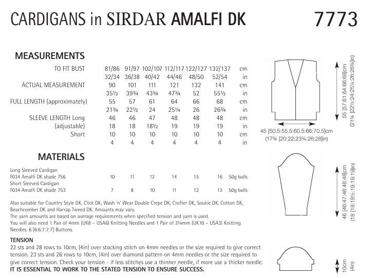 Sirdar Cardigans Knitting Pattern in Sirdar Amalfi DK 7773P PDF DOWNLOAD