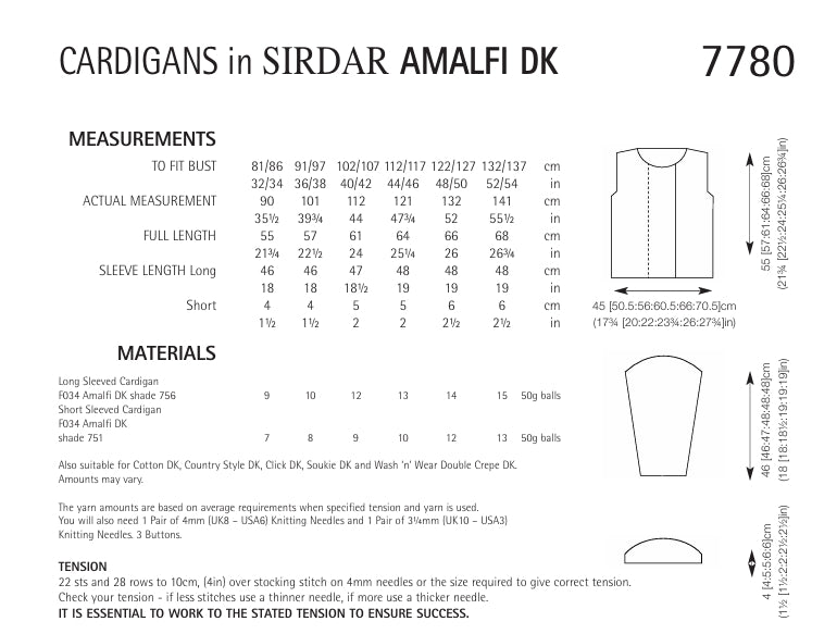 Sirdar Cardigans Knitting Pattern in Sirdar Amalfi DK 7780P PDF DOWNLOAD