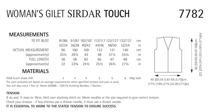 Sirdar Womans Gilet Knitting Pattern in Sirdar Touch 7782P PDF DOWNLOAD