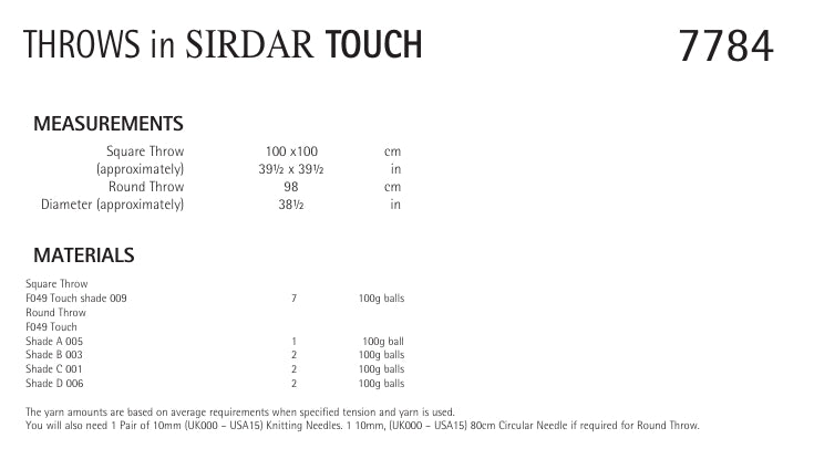 Sirdar Throws Knitting Pattern in Sirdar Touch 7784P PDF DOWNLOAD