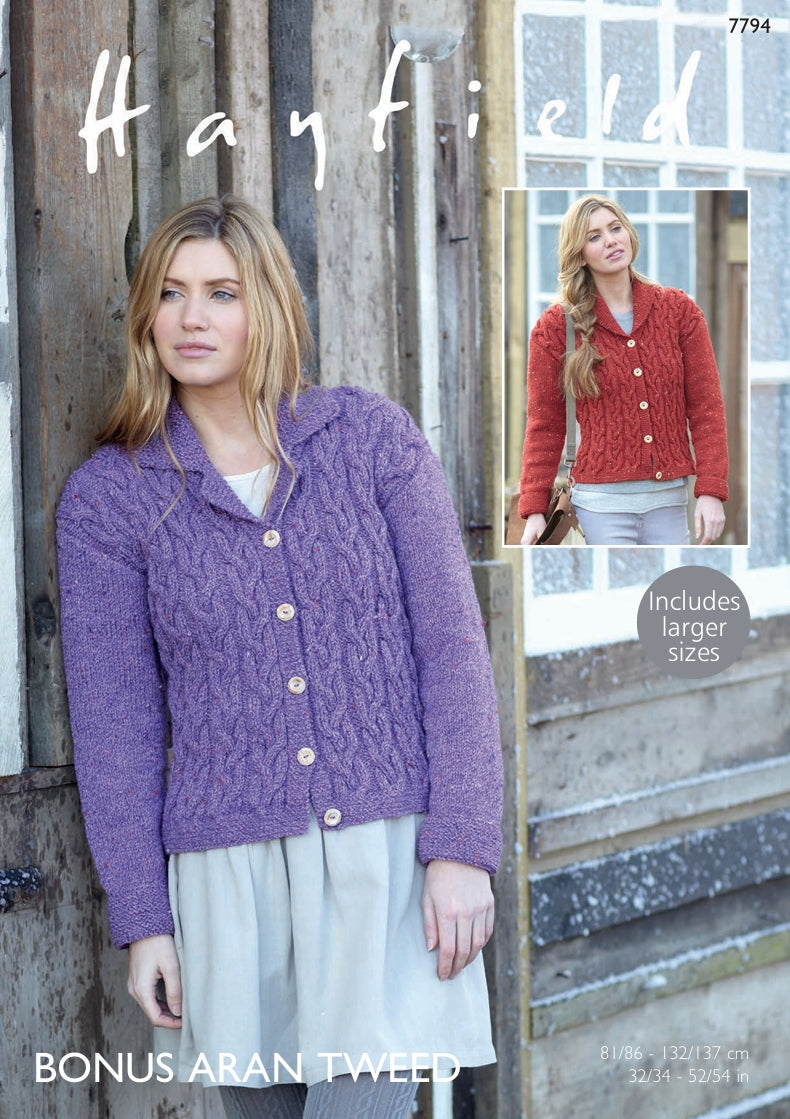 Hayfield Jackets Knitting Pattern in Hayfield Bonus Aran Tweed 7794P PDF DOWNLOAD