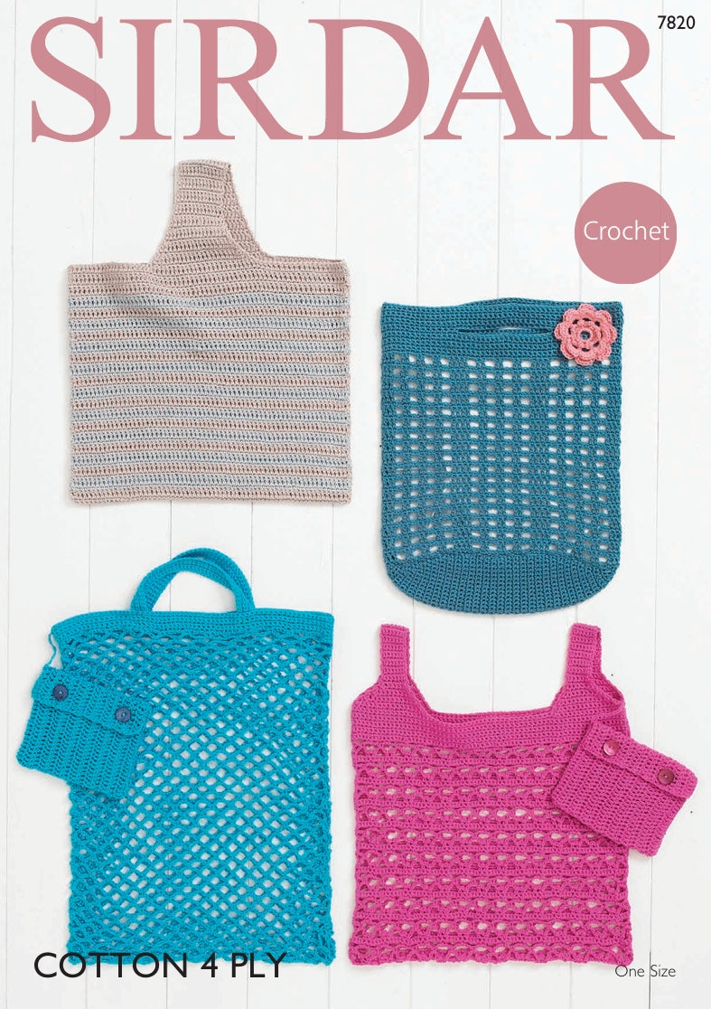 Sirdar Bags Crochet Pattern in Sirdar Cotton 4ply 7820P PDF DOWNLOAD