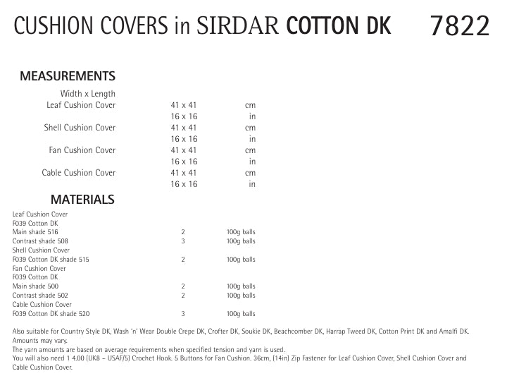 Sirdar Cushion Covers Crochet Pattern in Sirdar Cotton DK 7822P PDF DOWNLOAD