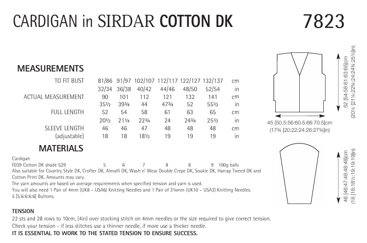 Sirdar Cardigan Knitting Pattern in Sirdar Cotton DK 7823P PDF DOWNLOAD