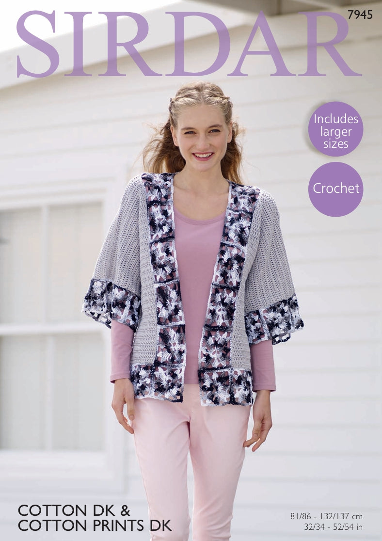 Sirdar Kimono Crochet Pattern in Cotton DK and Cotton Prints DK 7945P PDF DOWNLOAD