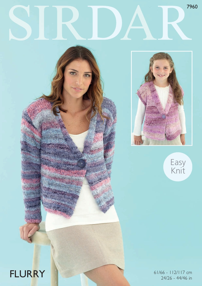 Sirdar V Neck Long Sleeved and Sleeveless Jacket Knitting Pattern in Flurry 7960P PDF DOWNLOAD
