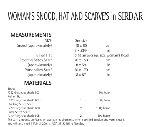 Sirdar Woman's Snood, Hat and Scarves Knitting Pattern in Sirdar Gorgeous 7964P PDF DOWNLOAD