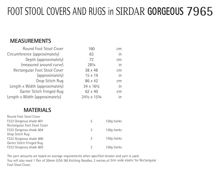 Sirdar Foot Stool Covers and Rugs Knitting Pattern in Sirdar Gorgeous 7965P PDF DOWNLOAD