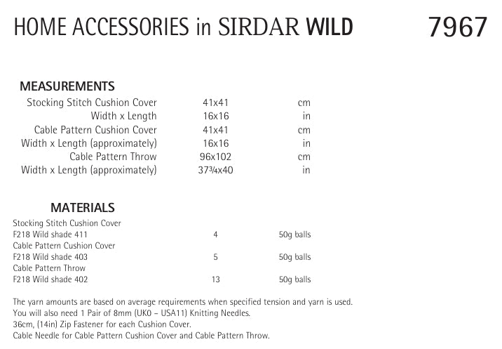 Sirdar Home Accessories Knitting Pattern in Sirdar Wild 7967P PDF DOWNLOAD