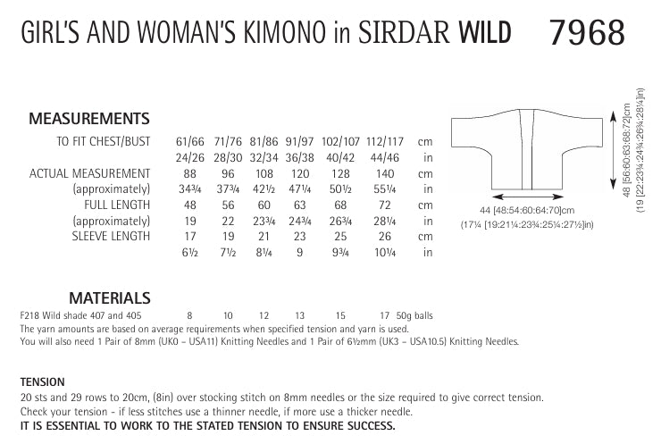 Sirdar Kimonos Knitting Pattern in Sirdar Wild 7968P PDF DOWNLOAD