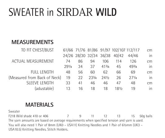 Sirdar Sweater Knitting Pattern in Sirdar Wild 7969P PDF DOWNLOAD