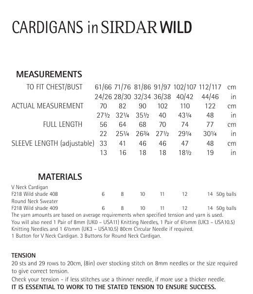 Sirdar Cardigans Knitting Pattern in Sirdar Wild 7970P PDF DOWNLOAD