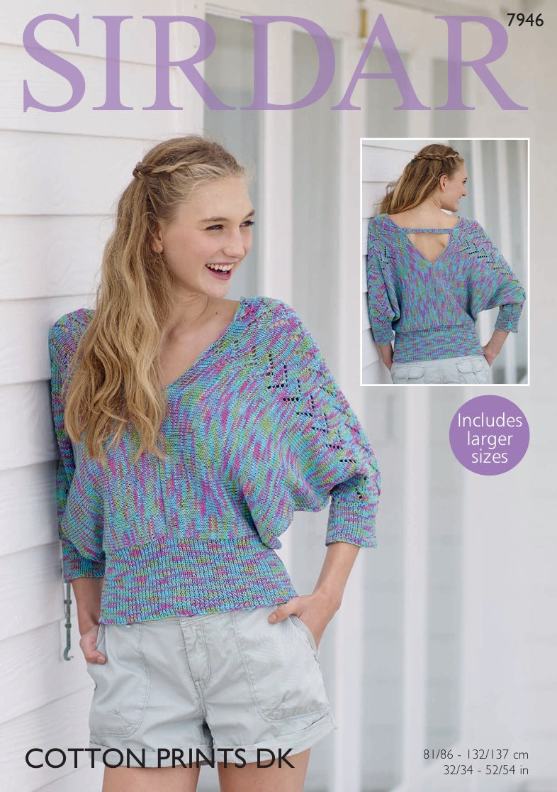 Sirdar Sweater Knitting Pattern in Cotton Prints DK 7946P PDF DOWNLOAD