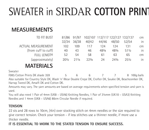 Sirdar Sweater Knitting Pattern in Cotton Prints DK 7946P PDF DOWNLOAD