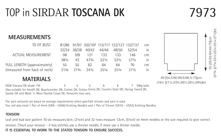 Sirdar Top Knitting Pattern in Sirdar Toscana DK 7973P PDF DOWNLOAD