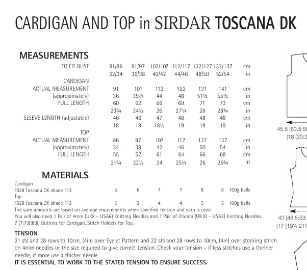 Sirdar Cardigan and Top Knitting Pattern in Sirdar Toscana DK 7975P PDF DOWNLOAD