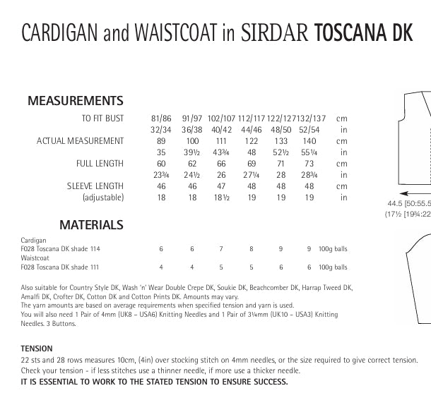 Sirdar Cardigan and Waistcoat Knitting Pattern in Sirdar Toscana DK 7976P PDF DOWNLOAD