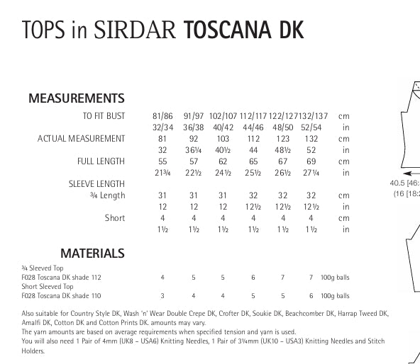 Sirdar Tops Knitting Pattern in Sirdar Toscana DK 7977P PDF DOWNLOAD