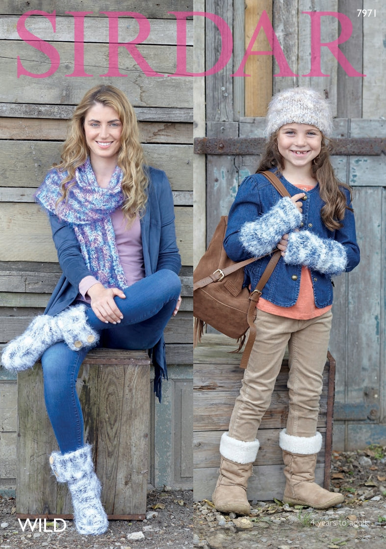 Sirdar Hat, Scarf, Wristwarmers and Husky Boots Knitting Pattern in Sirdar Wild 7971P PDF DOWNLOAD