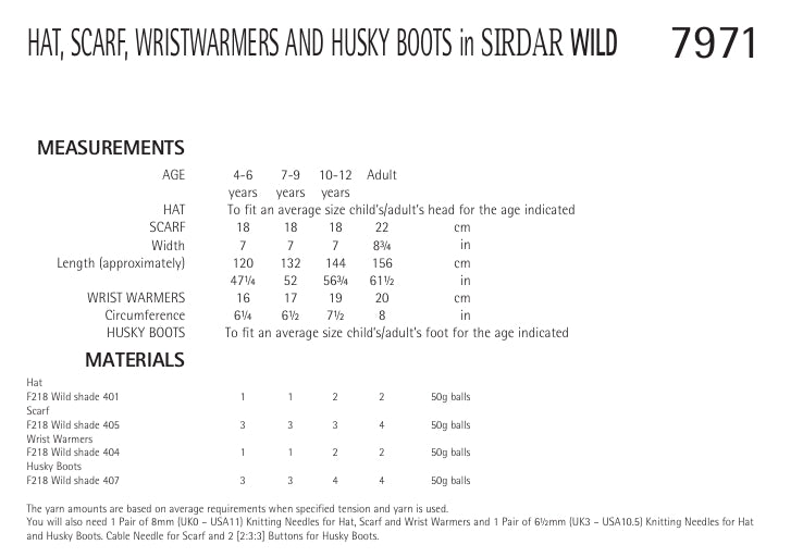 Sirdar Hat, Scarf, Wristwarmers and Husky Boots Knitting Pattern in Sirdar Wild 7971P PDF DOWNLOAD