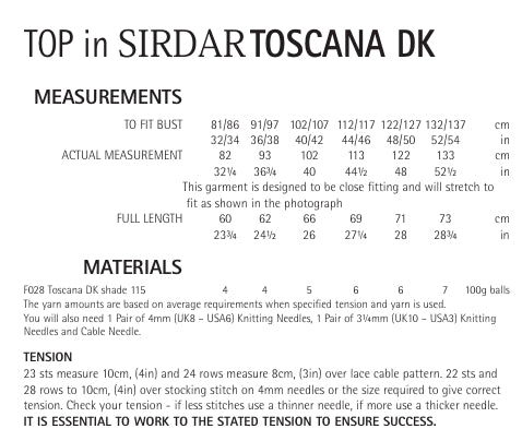 Sirdar Top Knitting Pattern in Sirdar Toscana DK 7972P PDF DOWNLOAD