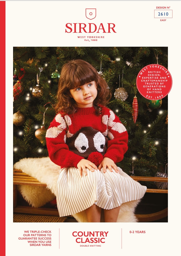 Sirdar Kids Reindeer Sweater Knitting Pattern in DK 2610P PDF DOWNLOAD