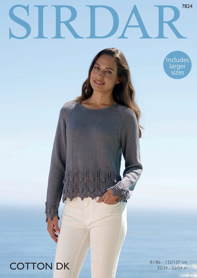 Sirdar Sweater Knitting Pattern in Sirdar Cotton DK 7824P PDF DOWNLOAD