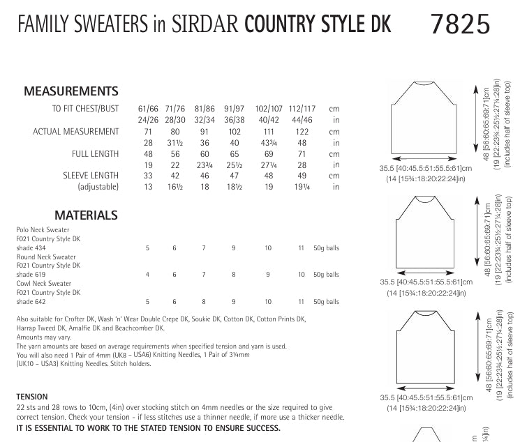 Sirdar Family Sweaters Knitting Pattern in Sirdar Country Style DK 7825P PDF DOWNLOAD
