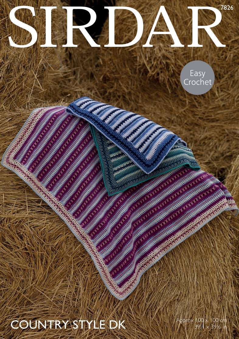 Sirdar Blankets Knitting Pattern in Sirdar Country Style DK 7826P PDF DOWNLOAD