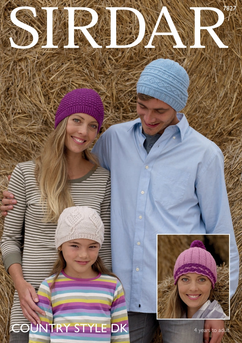 Sirdar Hats Knitting Pattern in Sirdar Country Style DK 7827P PDF DOWNLOAD