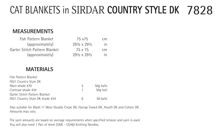 Sirdar Cat Blankets Knitting Pattern in Sirdar Country Style DK 7828P PDF DOWNLOAD