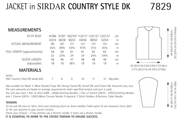 Sirdar Jacket Knitting Pattern in Sirdar Country Style DK 7829P PDF DOWNLOAD