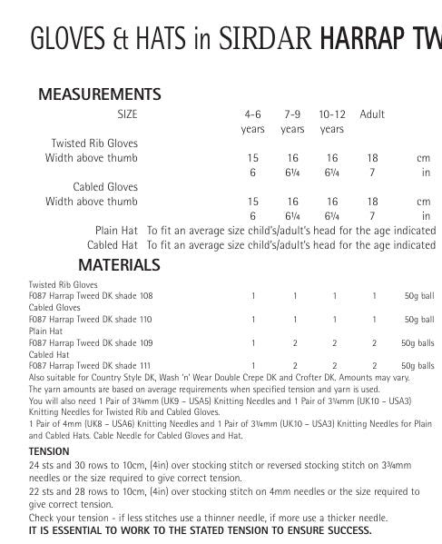 Sirdar Gloves and Hats Knitting Pattern in Sirdar Harrap Tweed DK 7830P PDF DOWNLOAD
