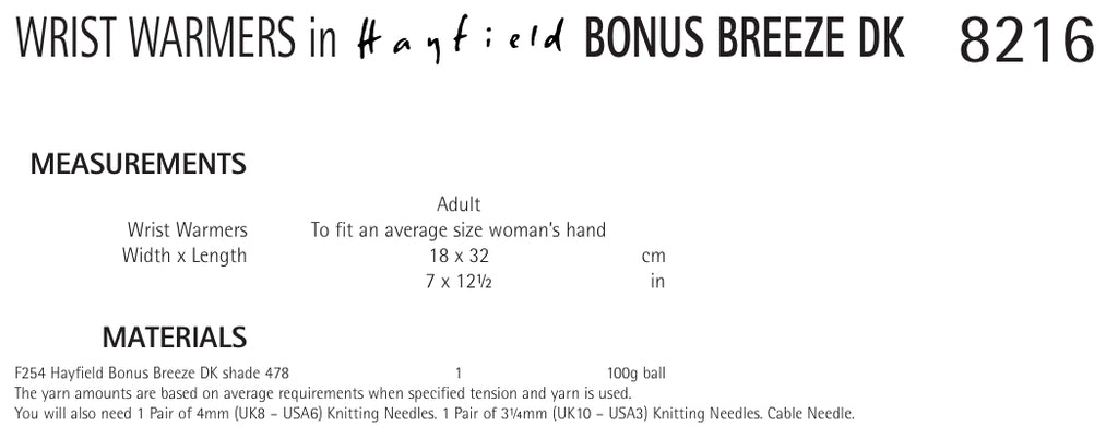 Hayfield Wrist Warmers Knitting Pattern in DK 8216P PDF DOWNLOAD