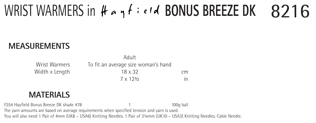 Hayfield Wrist Warmers Knitting Pattern in DK 8216P PDF DOWNLOAD