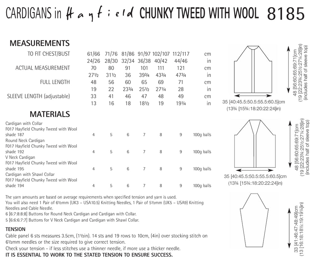 Hayfield Cardigans Knitting Pattern in Chunky 8185P PDF DOWNLOAD