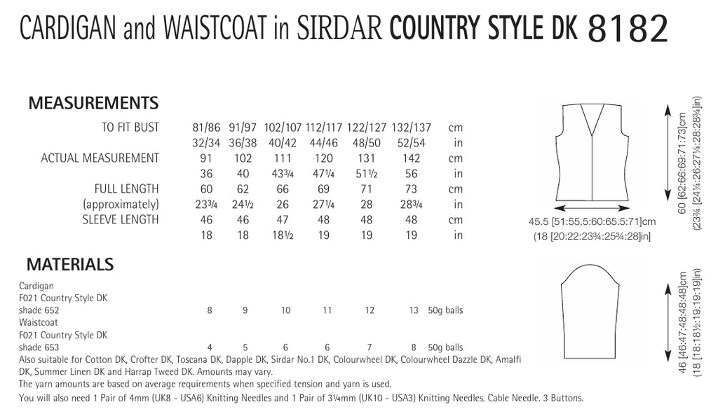 Sirdar Cardigan & Waistcoat Knitting Pattern in DK 8182P PDF DOWNLOAD