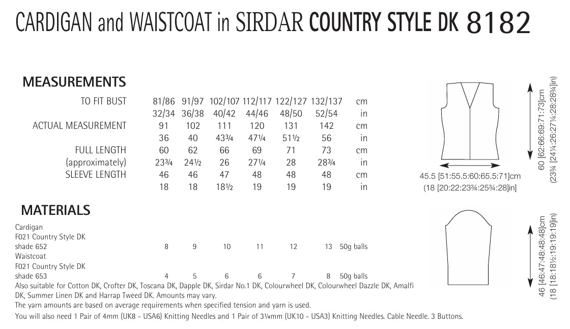 Sirdar Cardigan & Waistcoat Knitting Pattern in DK 8182P PDF DOWNLOAD