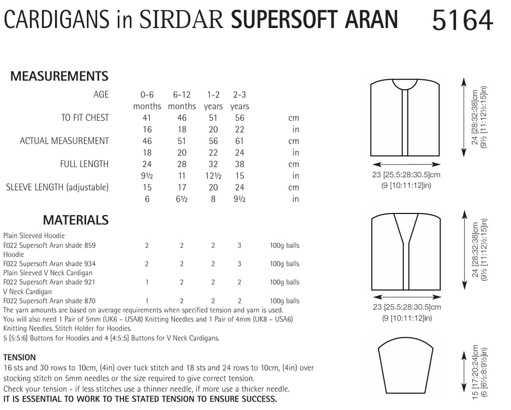 Sirdar Cardigans Knitting Pattern in Aran 5164P PDF DOWNLOAD