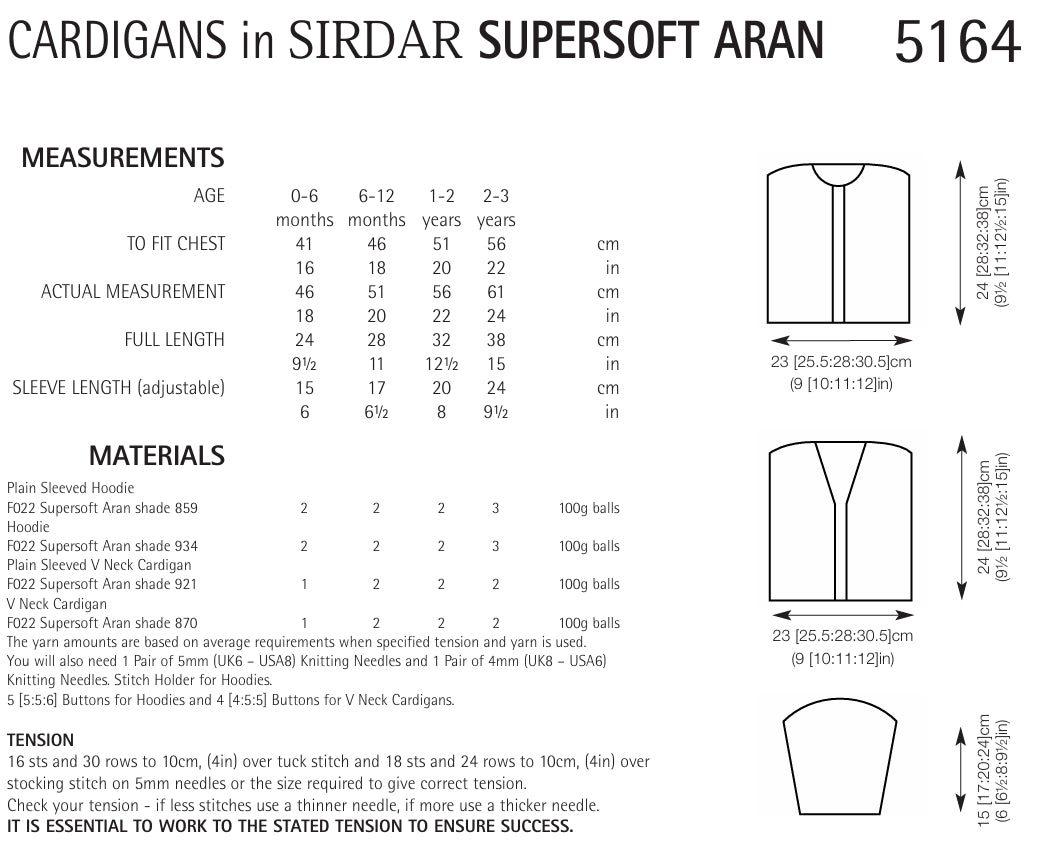 Sirdar Cardigans Knitting Pattern in Aran 5164P PDF DOWNLOAD