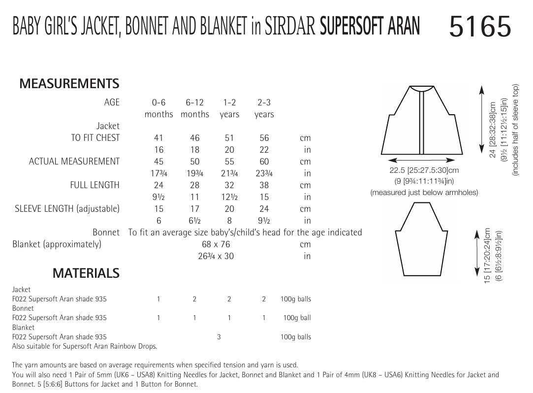 Sirdar Babies Jacket, Bonnet & Blanket Knitting Pattern in Aran 5165P PDF DOWNLOAD