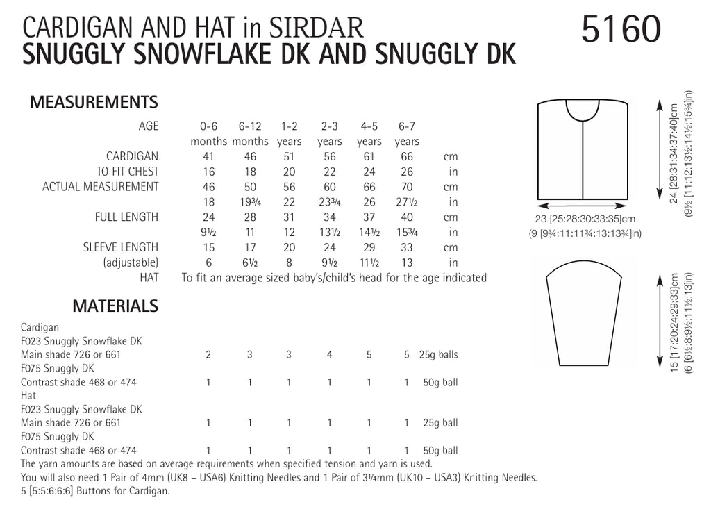 Sirdar Babies Cardigan & Hat Knitting Pattern in DK 5160P PDF DOWNLOAD