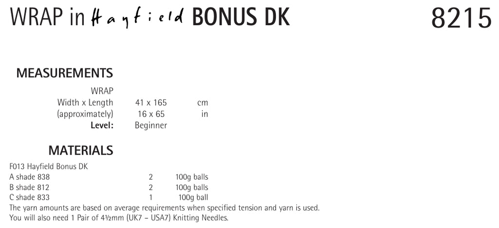 Hayfield Wrap Knitting Pattern in DK 8215P PDF DOWNLOAD