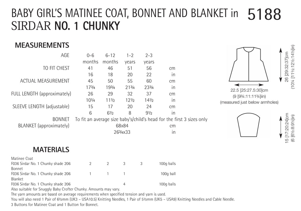 Sirdar Coat, Bonnet & Blanket Knitting Pattern in Chunky 5188P PDF DOWNLOAD